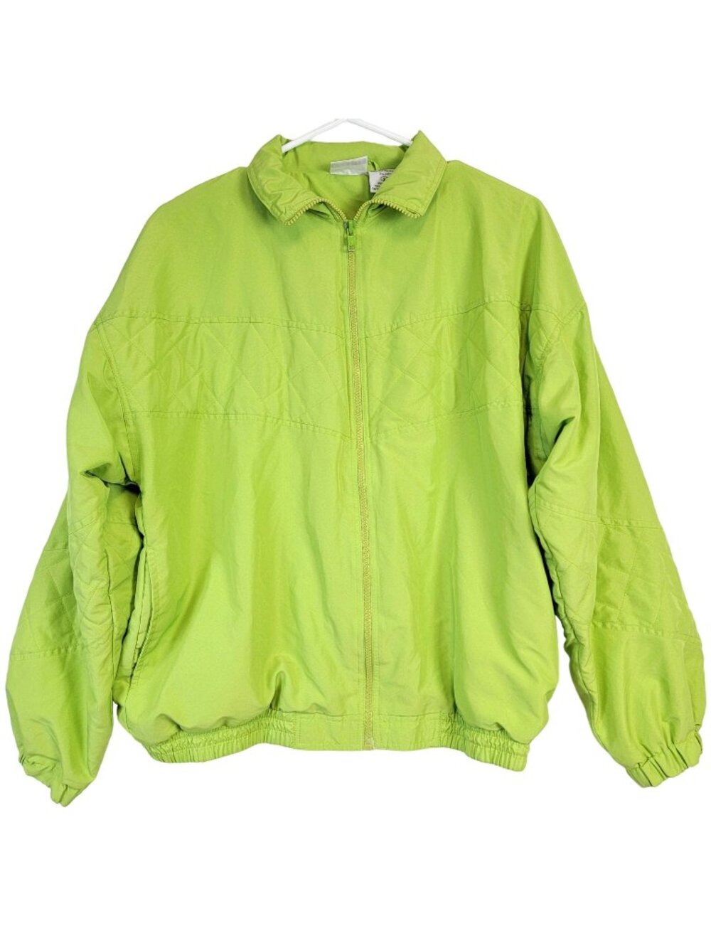 Vintage 90s Quilted Windbreaker Jacket Women Small Colorful Casual Spring Green